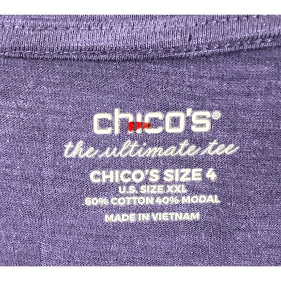 Chico's Cotton Slub Crossover 3/3 Sleeve Tee Top Violet Purple Size 4 XXL - Picture 2 of 6